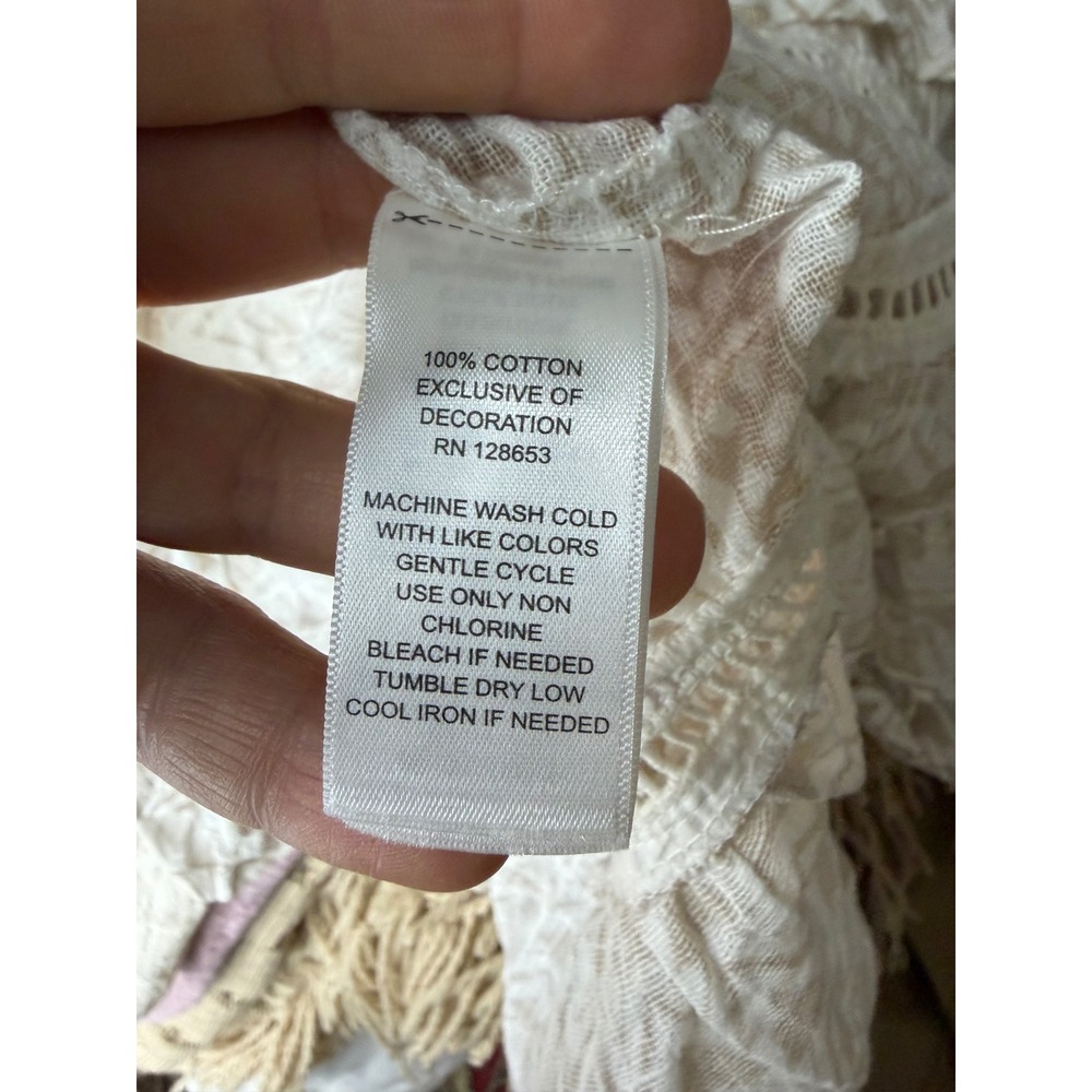 DOTTI Geometric Print Crochet Trim Tunic Dress sz XL Tan White Boho Bell Sleeve - Picture 6 of 9